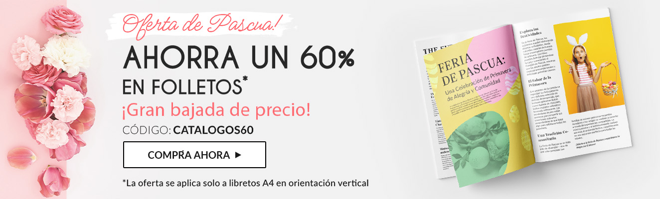 ¡Gran bajada de precio! Ahorra un 60 % en folletos.